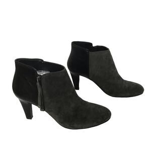 Franco Sarto Emelina Black Leather & Gray Suede Ankle 3.5" Heel Zip Boots Sz 11